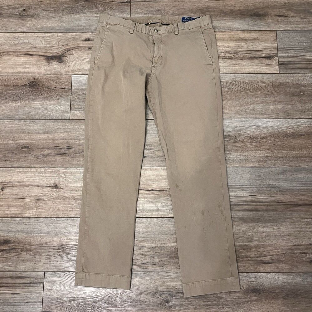 Polo Ralph Lauren Pants Tan Brown Chino Stretch Straight Fit Men's 35x32 (36x31)